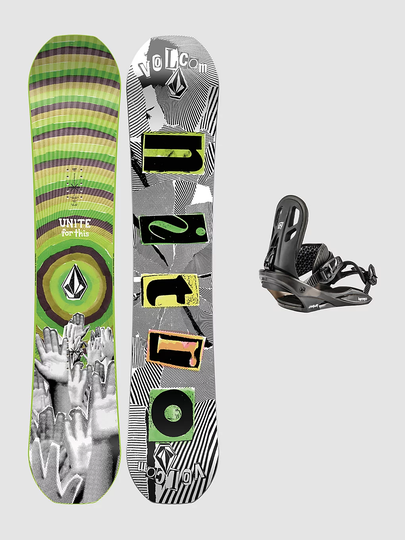 Nitro Ripper X Volcom 132 + Charger M 2023 Snowboard Set vihreä